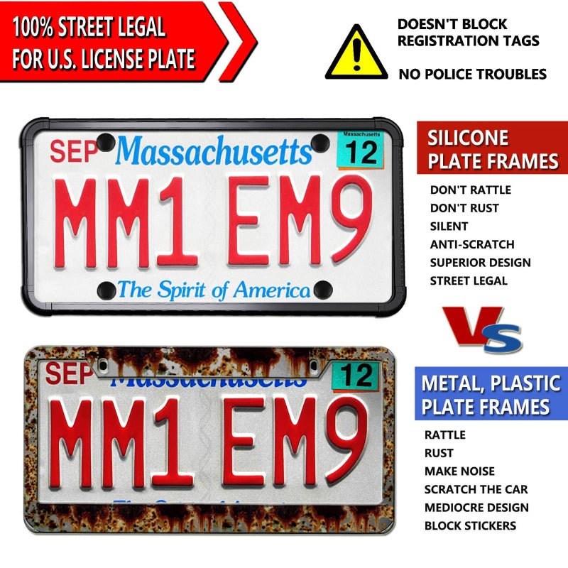 Aootf Black License Plate Frames-2 Pack Silicone License Plate Cover Front & Rear Tag Slim Holder with Screws, Screw Caps, with Rust-Proof. Rattle-Proof. Weather-Proof. for Women & Men - Image 3